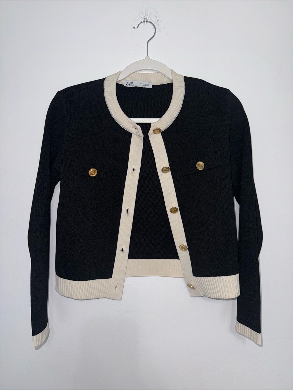 Zara Black Sweater with Cream Rib Trim